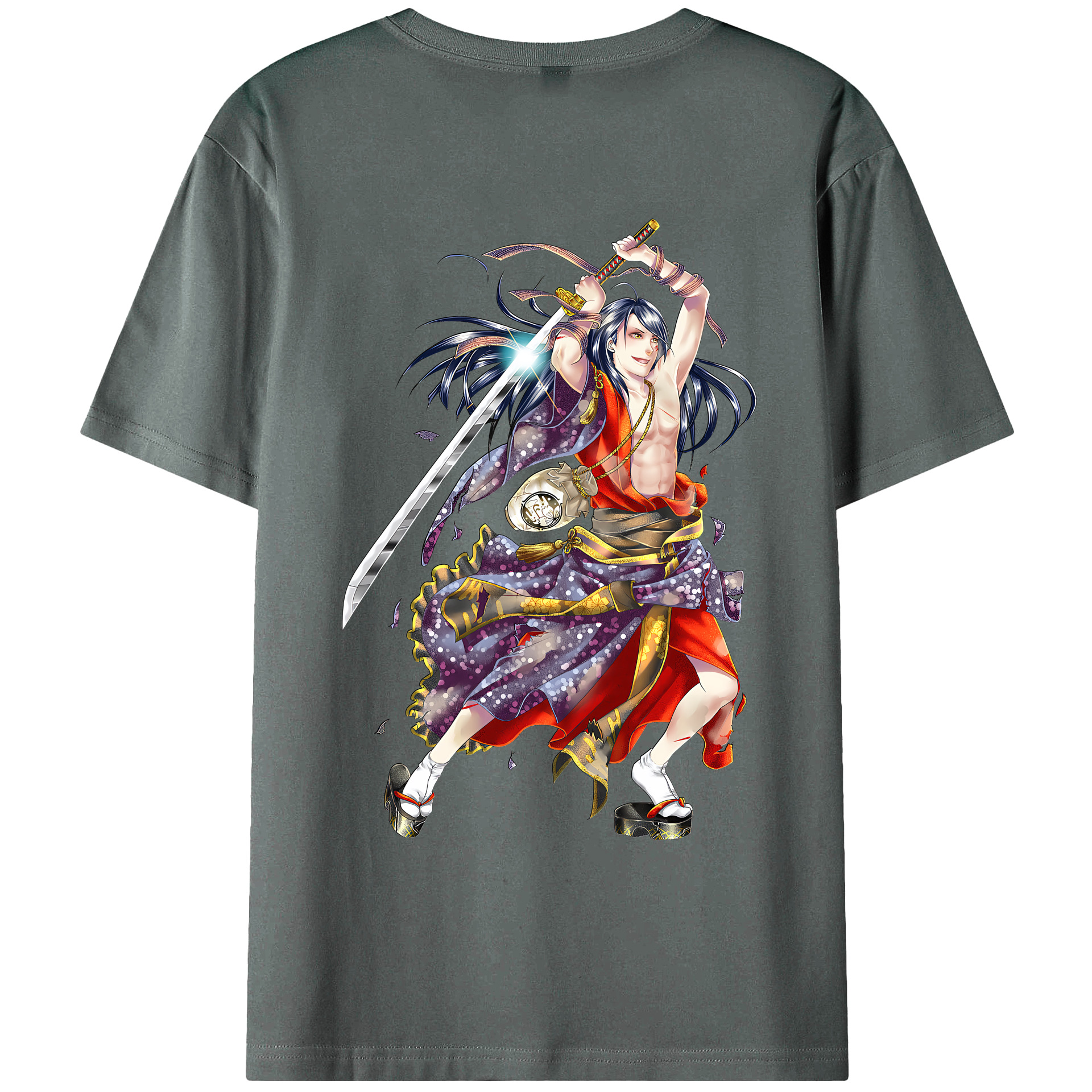（画像用） 刀剣乱舞 Touken Ranbu 綿100％ メンズ半袖Tシャツ（バックプリント） 通気性